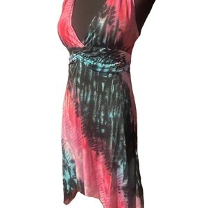 Ingear Asymmetrical Dress with Pink, Black, and Blue Hues